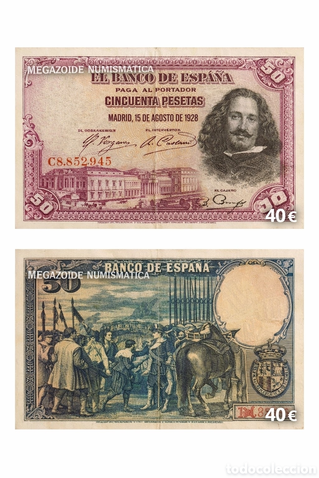 Billetes espa&ntilde;oles: 50 Pesetas 1928 &ndash; Vel&aacute;zquez &ndash; MEGAZOIDE NUMISM&Aacute;TICA