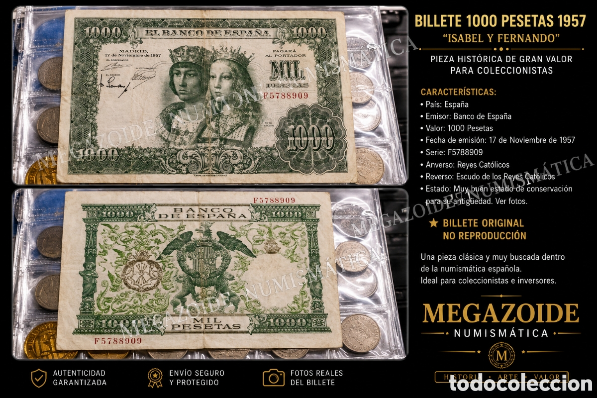 Billetes espa&ntilde;oles: BILLETE 1000 PESETAS 1957 &ndash; REYES CAT&Oacute;LICOS &ndash; serie 909