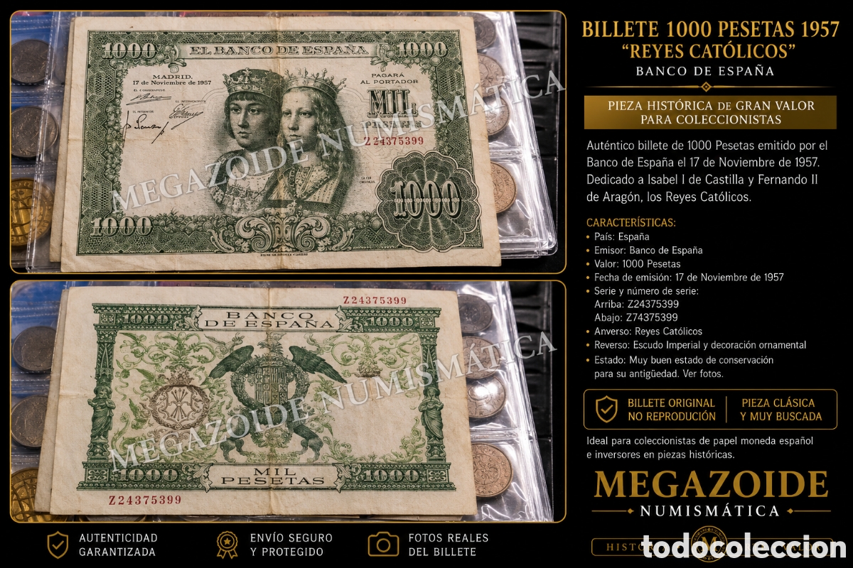 Billetes espa&ntilde;oles: BILLETE 1000 PESETAS 1957 &ndash; REYES CAT&Oacute;LICOS &ndash; BANCO DE ESPA&Ntilde;A (serie 599)