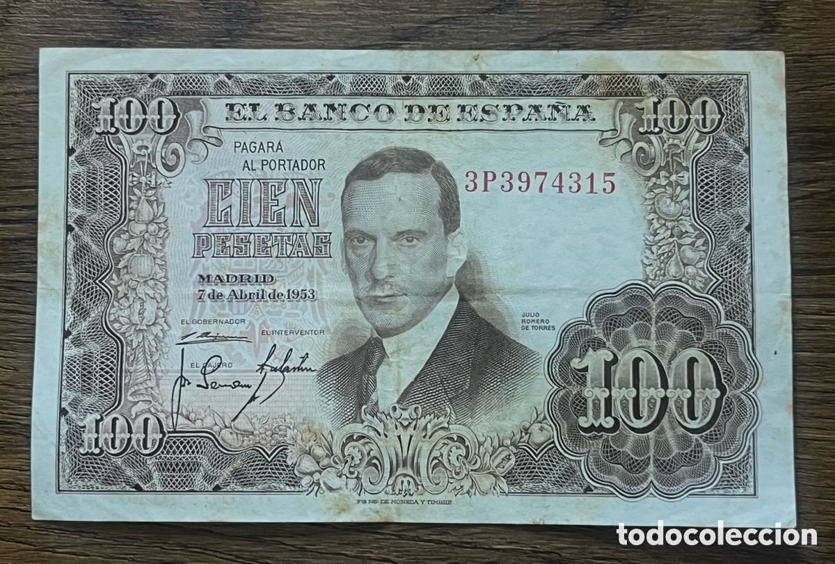 Billetes espa&ntilde;oles: BILLETE 100 PESETAS - 1953 - JULIO ROMERO - SERIE 3P