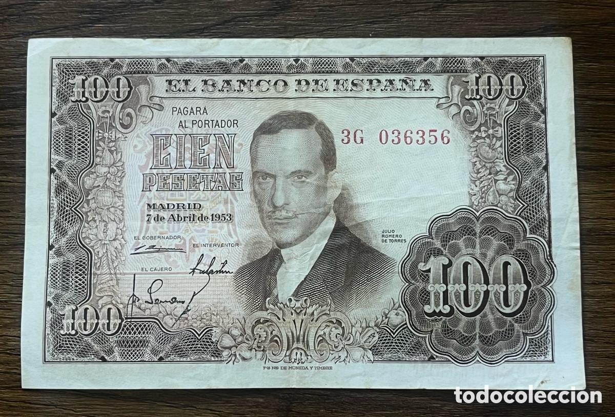 Billetes espa&ntilde;oles: BILLETE 100 PESETAS - 1953 - JULIO ROMERO - SERIE 3G