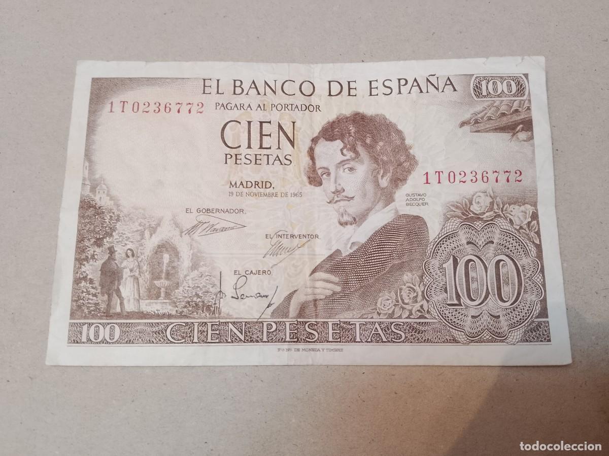 Billetes espa&ntilde;oles: 100 pesetas, a&ntilde;o 1965, serie 1T, ultima emitida