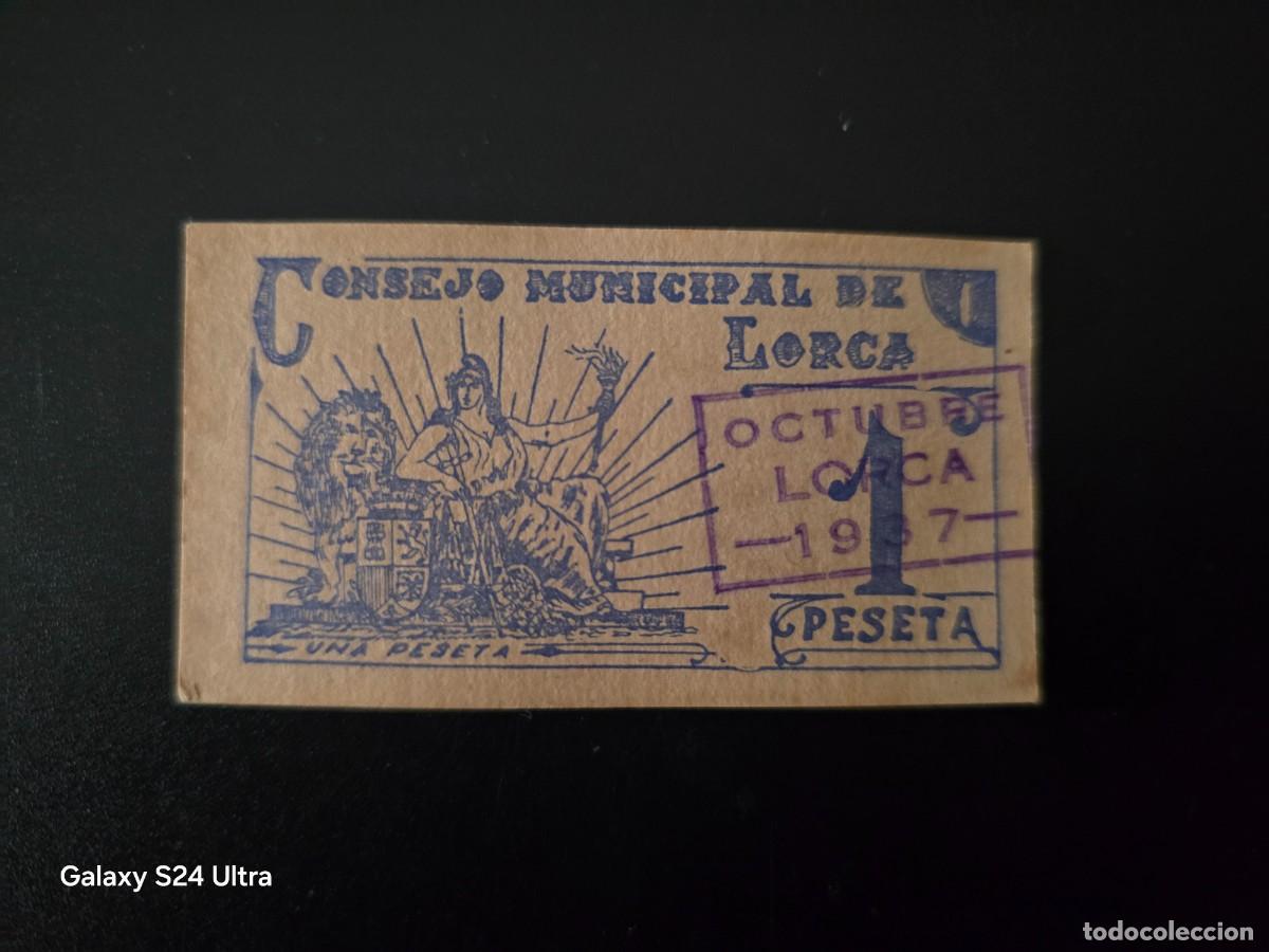 Billetes espa&ntilde;oles: 1 PESETA DE 1937.....CONSEJO MUNICIPAL DE LORCA.....PRECIOSO......ES EL DE LAS FOTOS