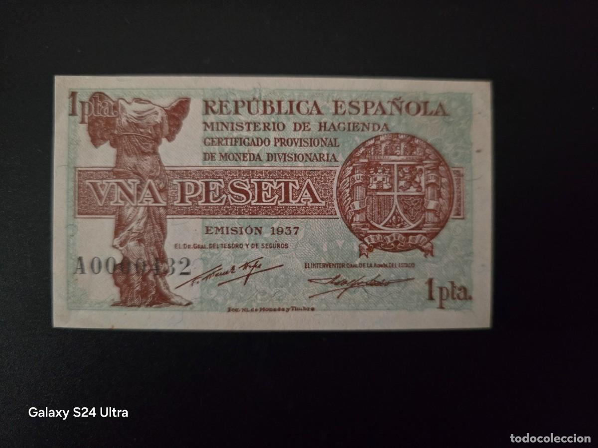 Billetes espa&ntilde;oles: 1 PESETA DE 1937... SERIE A..OJO N&deg; BAJISIMO A0000432.......PRECIOSO......ES EL DE LAS FOTOS