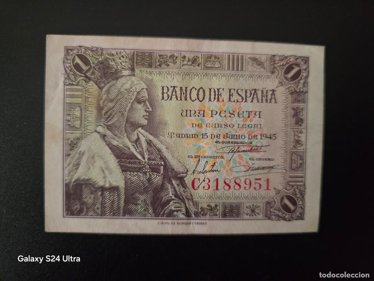 Billetes espa&ntilde;oles: 1 PESETA DE 1945.... SERIE C....MUY BONITO .........ES EL DE LAS FOTOS