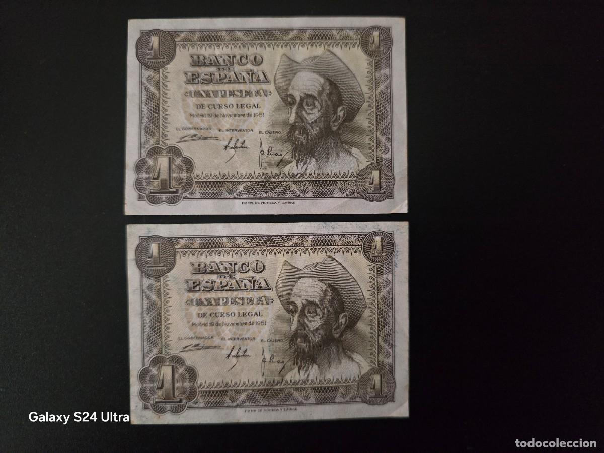 Billetes espa&ntilde;oles: PAREJA CORRELATIVA DE 1 PESETA DE 1951.... SERIE M ....MUY BONITO.........ES EL DE LAS FOTOS