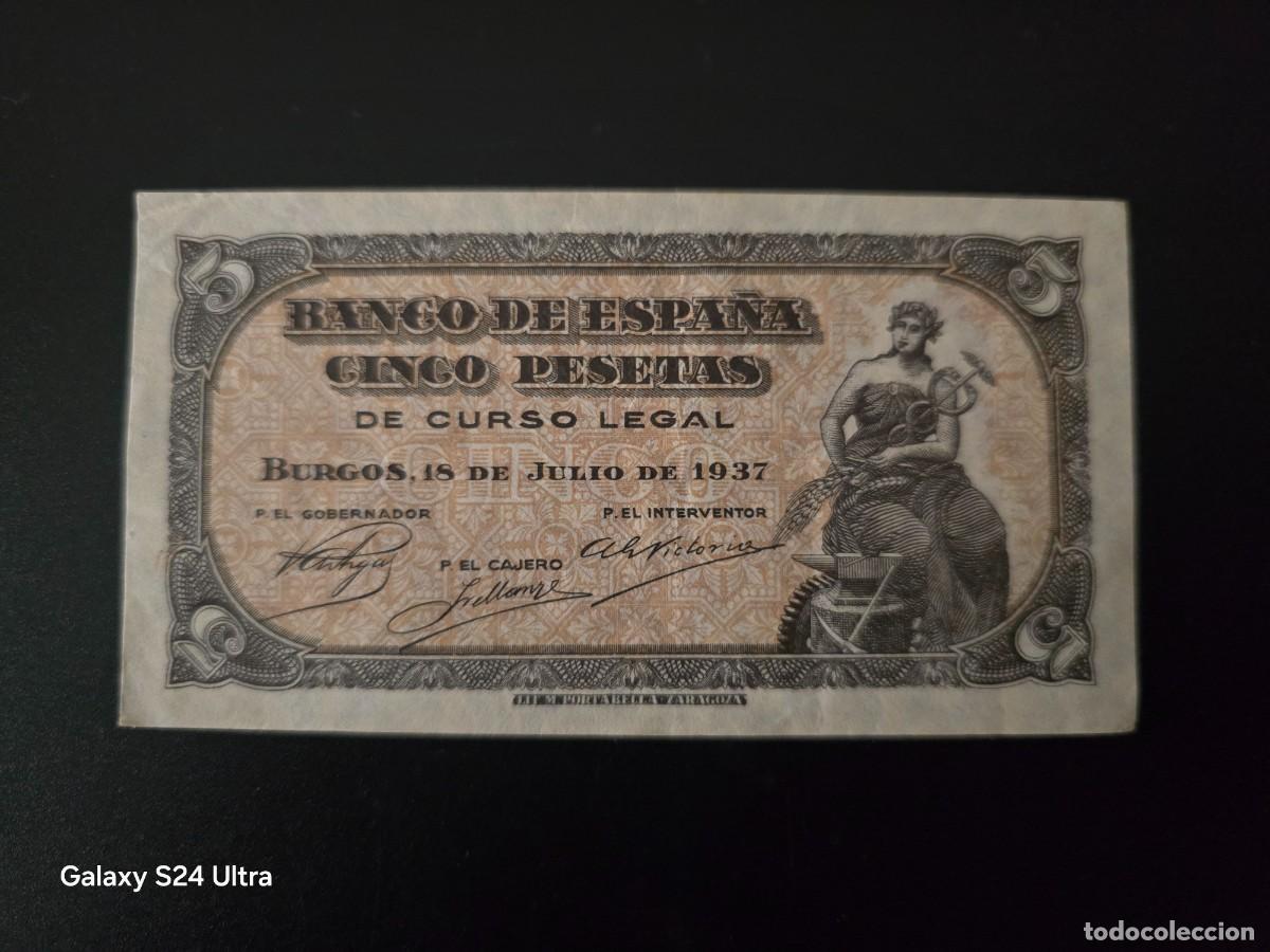 Billetes espa&ntilde;oles: 5 PESETAS DE 1937.... SERIE B.....MUY ESCASO Y PRECIOSO.........ES EL DE LAS FOTOS
