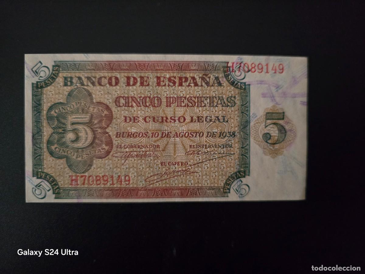 Billetes espa&ntilde;oles: 5 PESETAS DE 1938.... SERIE H.....MUY ESCASO Y PRECIOSO.........ES EL DE LAS FOTOS