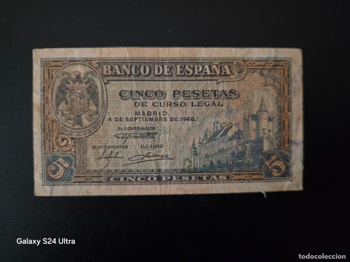 Billetes espa&ntilde;oles: 5 PESETAS DE 1940.... SERIE E.....MUY ESCASO Y BONITO.........ES EL DE LAS FOTOS