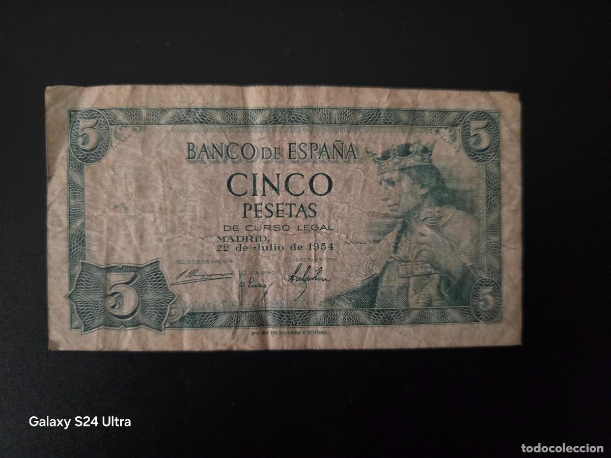 Billetes espa&ntilde;oles: 5 PESETAS DE 1954.... OJO SIN SERIE ..... BONITO.........ES EL DE LAS FOTOS