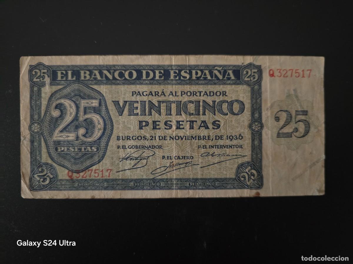 Billetes espa&ntilde;oles: 25 PESETAS DE 1936...... SERIE Q ....MUY BONITO Y ESCASO......ES EL DE LAS FOTOS