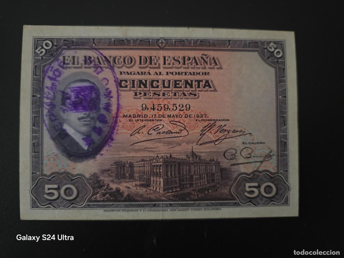 Billetes espa&ntilde;oles: 50 PESETAS DE 1927...... SIN SERIE Y CON SELLO ....ESCASO Y PRECIOSO .......ES EL DE LAS FOTOS