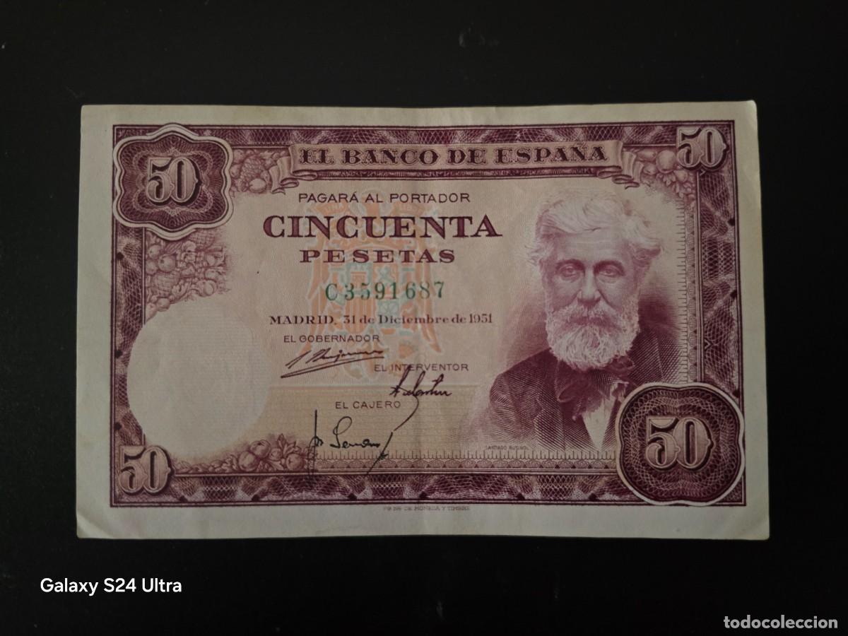 Billetes espa&ntilde;oles: 50 PESETAS DE 1951..... SERIE C .....MUY BONITO Y ESCASO.......ES EL DE LAS FOTOS
