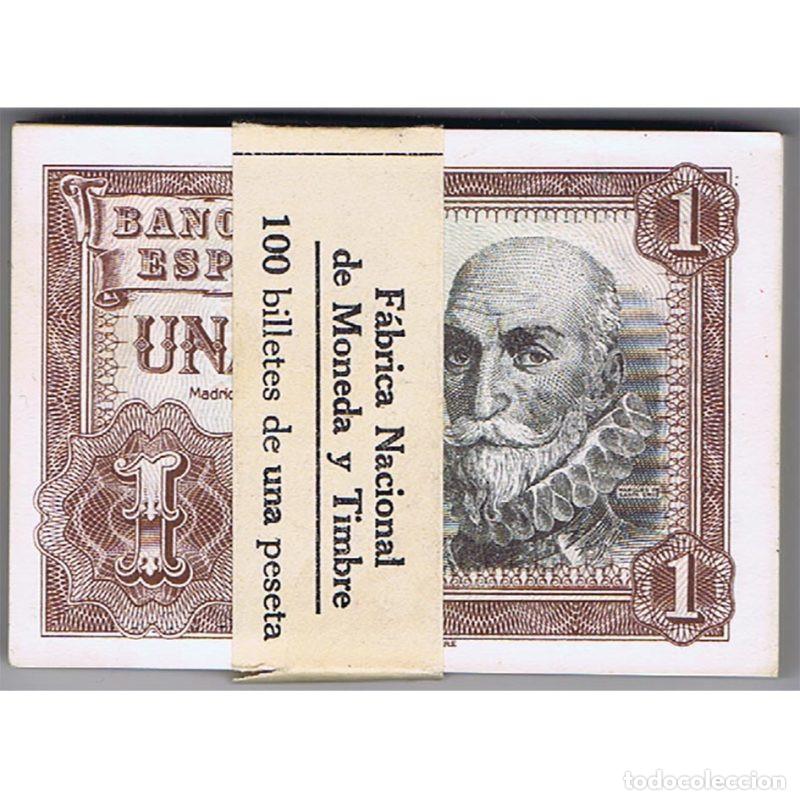Billetes espa&ntilde;oles: ESPA&Ntilde;A TACO FAJO 100 BILLETES 1 PESETA 1953 SERIE Y SIN CIRCULAR