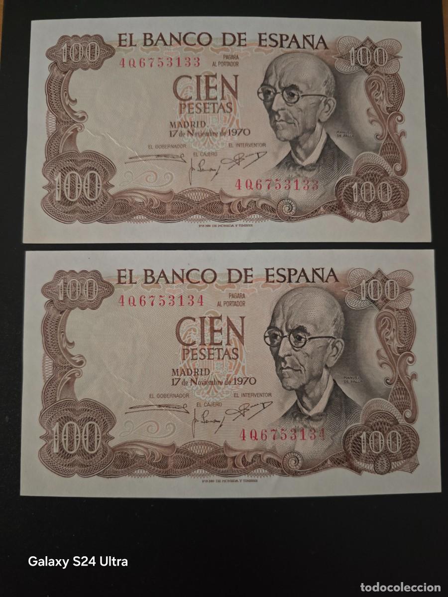 Billetes espa&ntilde;oles: PAREJA CORRELATIVA DE 100 PESETAS DE 1970.. .SERIE 4Q.....PRECIOSO.......ES EL DE LAS FOTOS