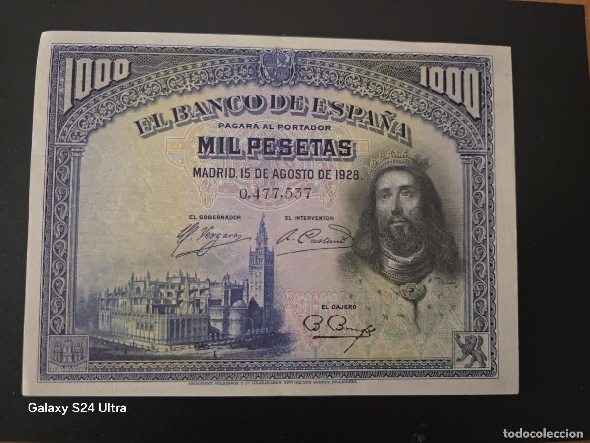 Billetes espa&ntilde;oles: 1000 PESETAS DE 1928... . SIN SERIE ....PRECIOSO.....N&deg; BAJO.....ES EL DE LAS FOTOS