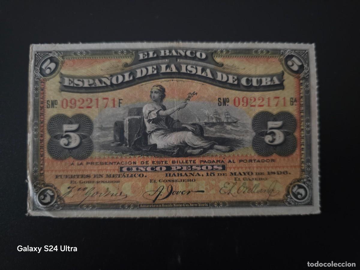 Billetes espa&ntilde;oles: 5 PESOS DE 1896.....BANCO DE ESPA&Ntilde;A EN CUBA.....MUY BONITO.....ES EL DE LAS FOTOS