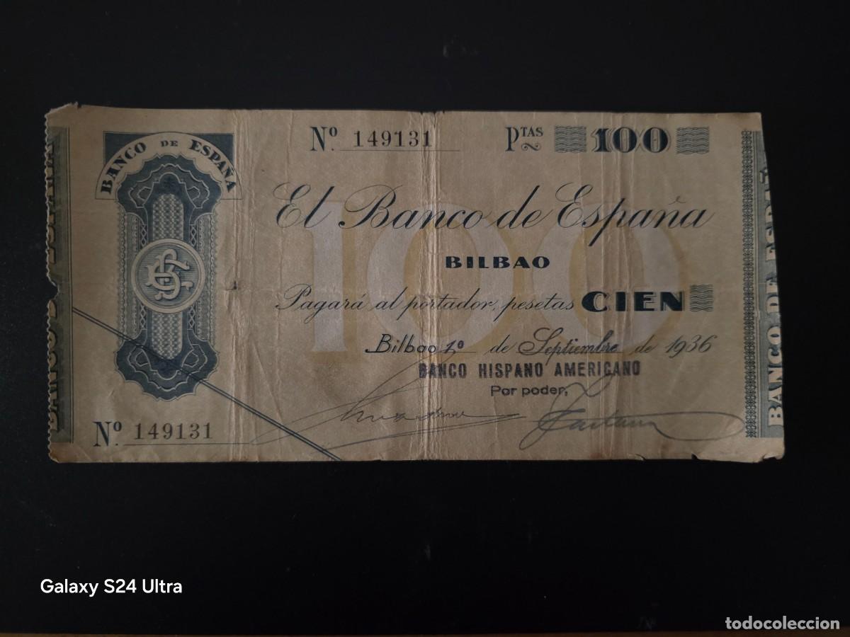 Billetes espa&ntilde;oles: 100 PESETAS DE 1936......BANCO DE ESPA&Ntilde;A EN BILBAO...... ESCASO Y BONITO......ES EL DE LAS FOTOS