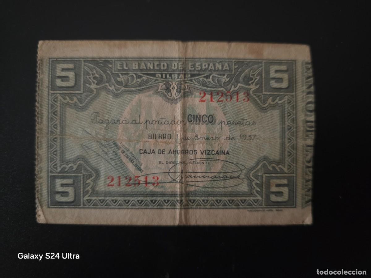 Billetes espa&ntilde;oles: 5 PESETAS DE 1937......BANCO DE ESPA&Ntilde;A EN BILBAO......ES EL DE LAS FOTOS