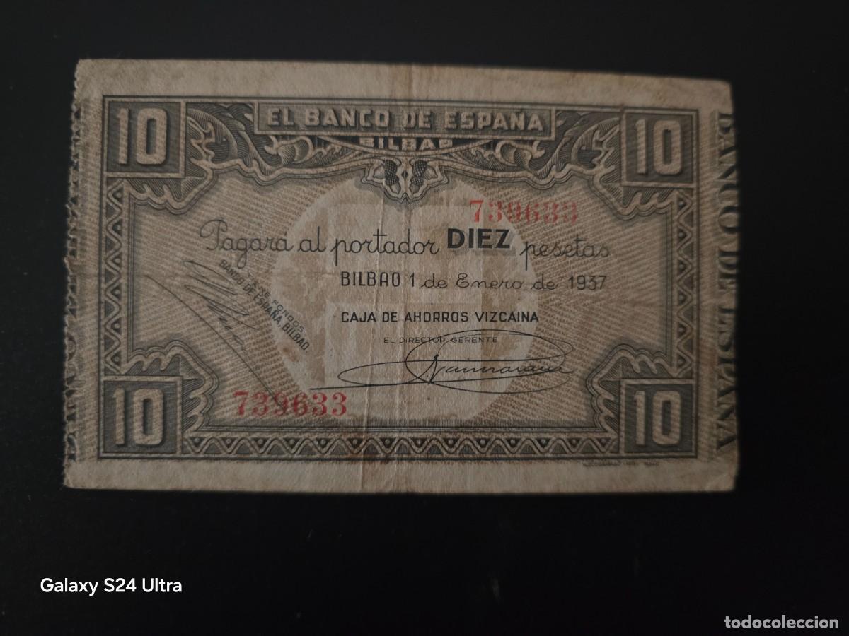 Billetes espa&ntilde;oles: 10 PESETAS DE 1937......BANCO DE ESPA&Ntilde;A EN BILBAO..... BONITO....ES EL DE LAS FOTOS