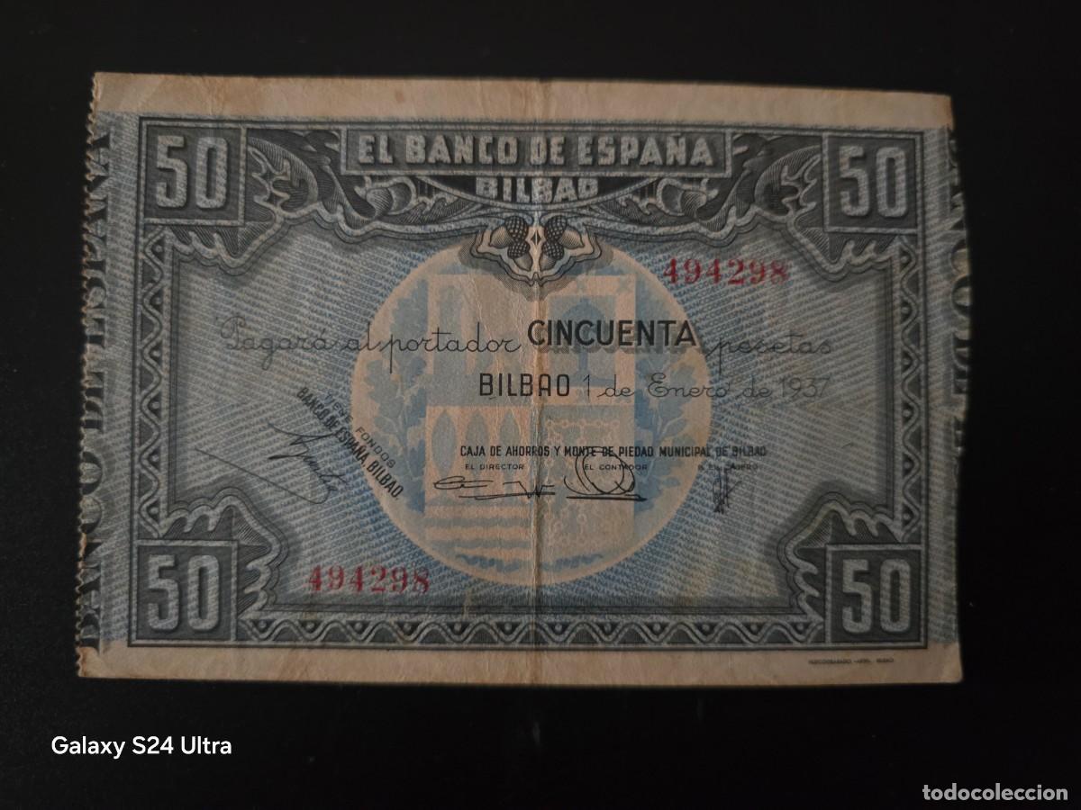 Billetes espa&ntilde;oles: 50 PESETAS DE 1937......BANCO DE ESPA&Ntilde;A EN BILBAO..... BONITO....ES EL DE LAS FOTOS