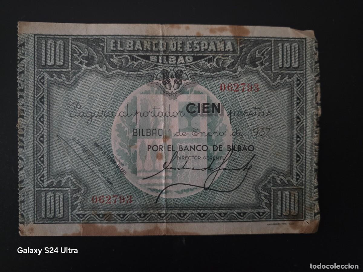 Billetes espa&ntilde;oles: 100 PESETAS DE 1937......BANCO DE ESPA&Ntilde;A EN BILBAO..... BONITO....ES EL DE LAS FOTOS