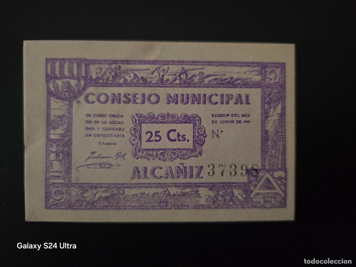 Billetes espa&ntilde;oles: 25 C&Eacute;NTIMOS DE 1937......CONSEJO MUNICIPAL DE ALCA&Ntilde;IZ.....PRECIOSO....ES EL DE LAS FOTOS