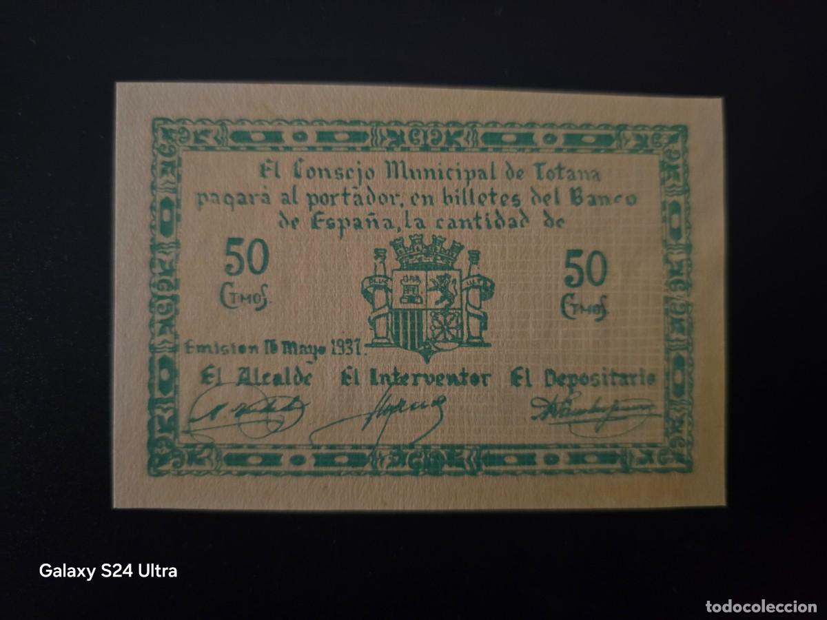 Billetes espa&ntilde;oles: 50 C&Eacute;NTIMOS DE 1937......CONSEJO MUNICIPAL DE TOTANA.....PRECIOSO.....ES EL DE LAS FOTOS