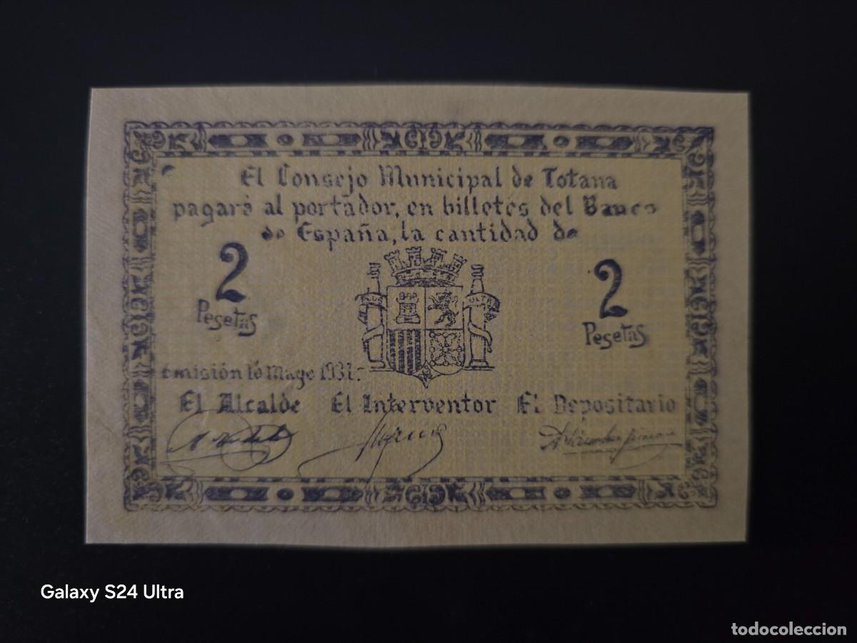 Billetes espa&ntilde;oles: 2 PESETAS DE 1937......CONSEJO MUNICIPAL DE TOTANA.....PRECIOSO.....ES EL DE LAS FOTOS