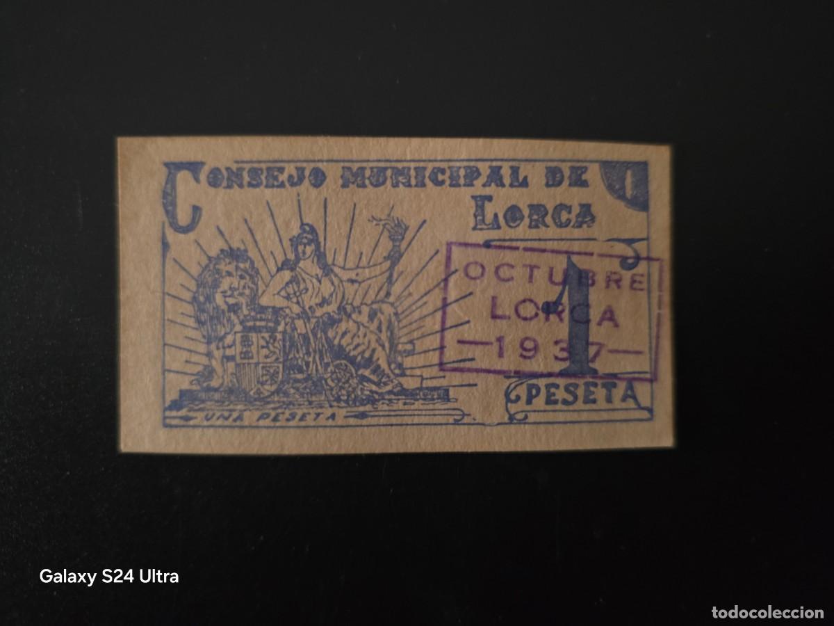 Billetes espa&ntilde;oles: 1 PESETA DE 1937......CONSEJO MUNICIPAL DE LORCA.....PRECIOSO.....ES EL DE LAS FOTOS