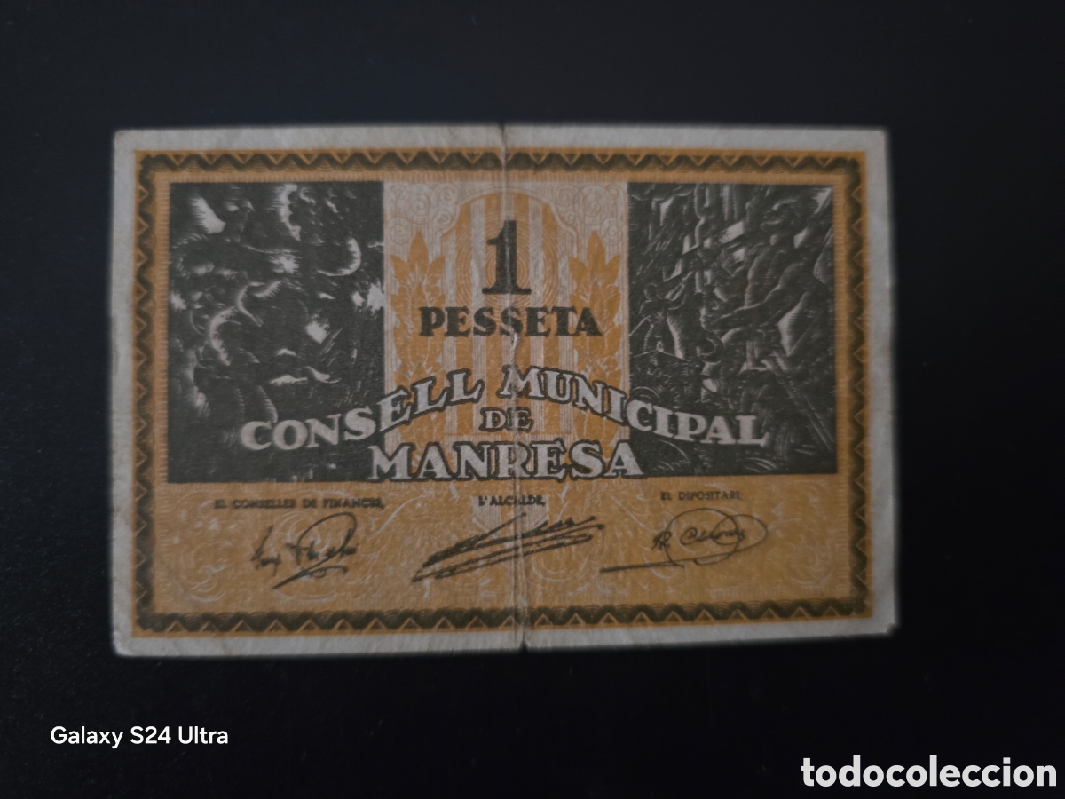 Billetes espa&ntilde;oles: 1 PESETA DE 1937......CONSEJO MUNICIPAL DE MANRESA.....BONITO.....ES EL DE LAS FOTOS