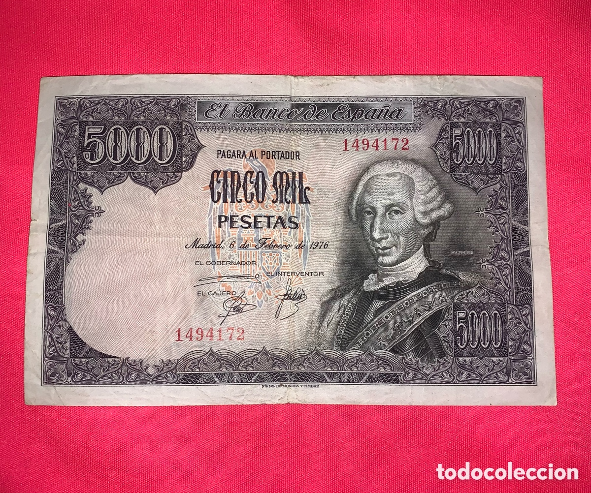 Billetes espa&ntilde;oles: Billete de 5000 Pts de 1976. Sin serie. Hago precio en lotes. Agrupo lotes en un mismo env&iacute;o.