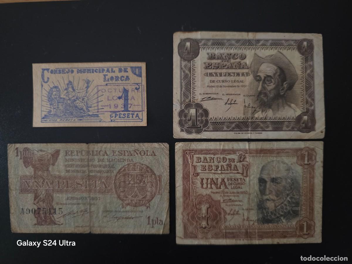 Billetes espa&ntilde;oles: LOTE DE 4 BILLETES DE 1 PESETA....DISTINTAS CONSERVACIONES.....ES EL DE LAS FOTOS