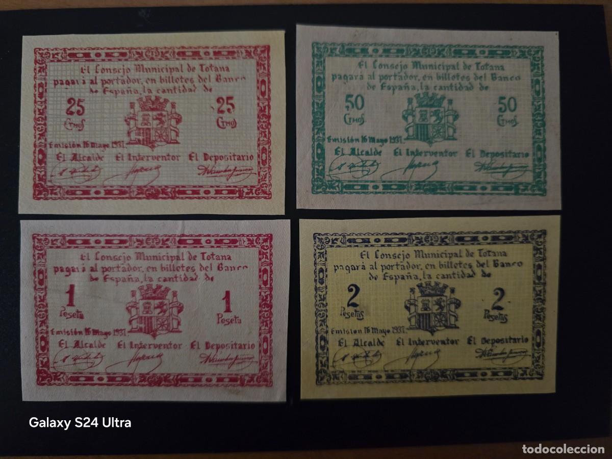 Billetes espa&ntilde;oles: LOTE DE 4 BILLETES DE 1937......CONSEJO MUNICIPAL DE TOTANA.....PRECIOSOS.....ES EL DE LAS FOTOS