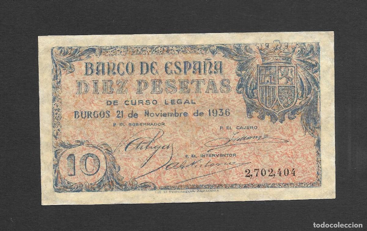 Billetes espa&ntilde;oles: 10 PESETAS 1936 SIN SERIE MBC
