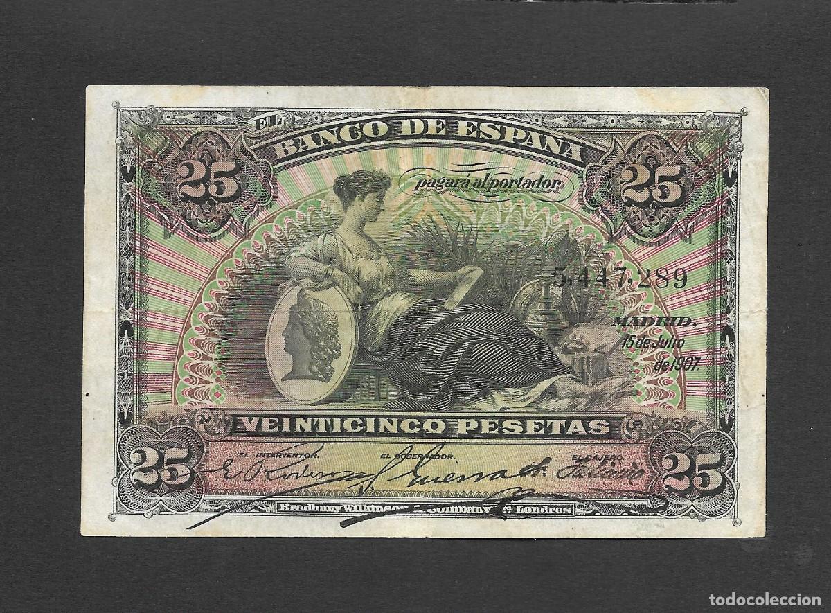 Billetes espa&ntilde;oles: 25 PESETAS 1907 SIN SERIE MBC