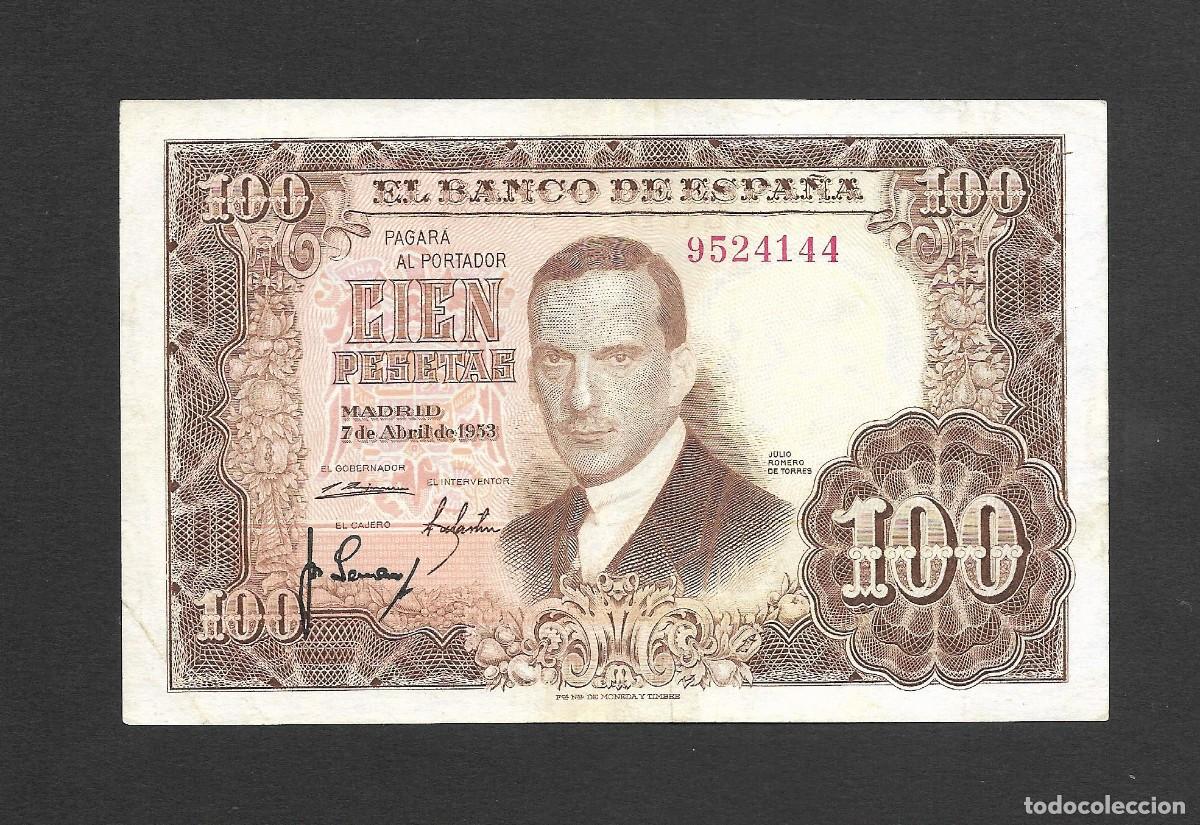 Billetes espa&ntilde;oles: 100 PESETAS 1953 SIN SERIE MBC+
