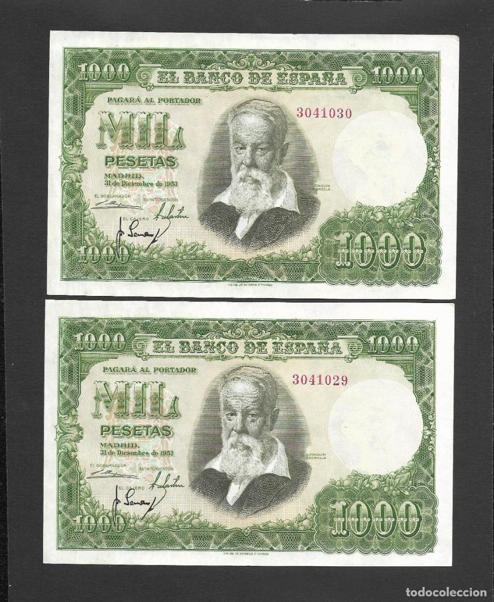 Billetes espa&ntilde;oles: PAREJA CORRELATIVA 1000 PESETAS 1951 SIN SERIE EBC/EBC+