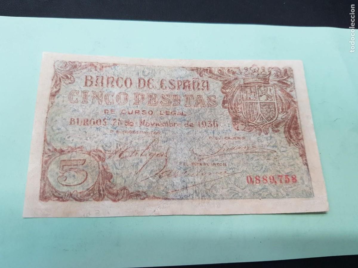 Billetes espa&ntilde;oles: ESPA&Ntilde;A-5 PESETAS-1936-BURGOS,21 DE NOVIEMBRE DE 1936