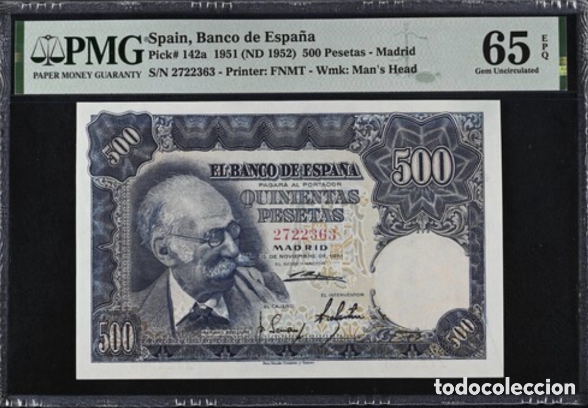 Billetes espa&ntilde;oles: Billete 500 pesetas 1951 PMG 65 Sin Serie