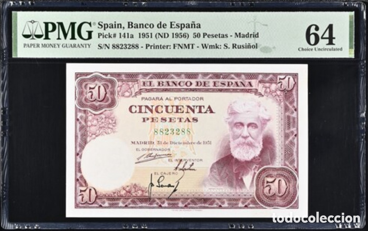 Billetes espa&ntilde;oles: Billete 50 pesetas 1951 PMG 64 Sin Serie CAPIC&Uacute;A