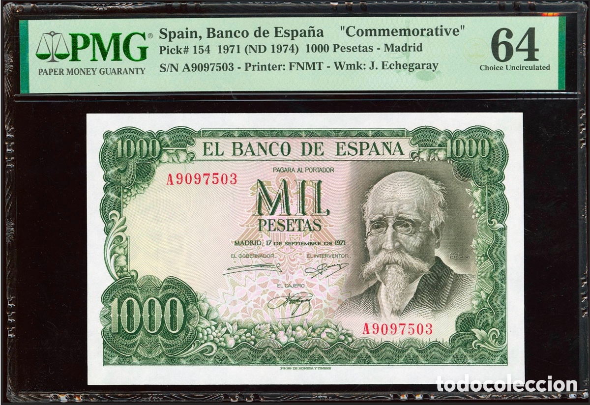 Billetes espa&ntilde;oles: Billete 1000 pesetas 1971 PMG 64 Serie A