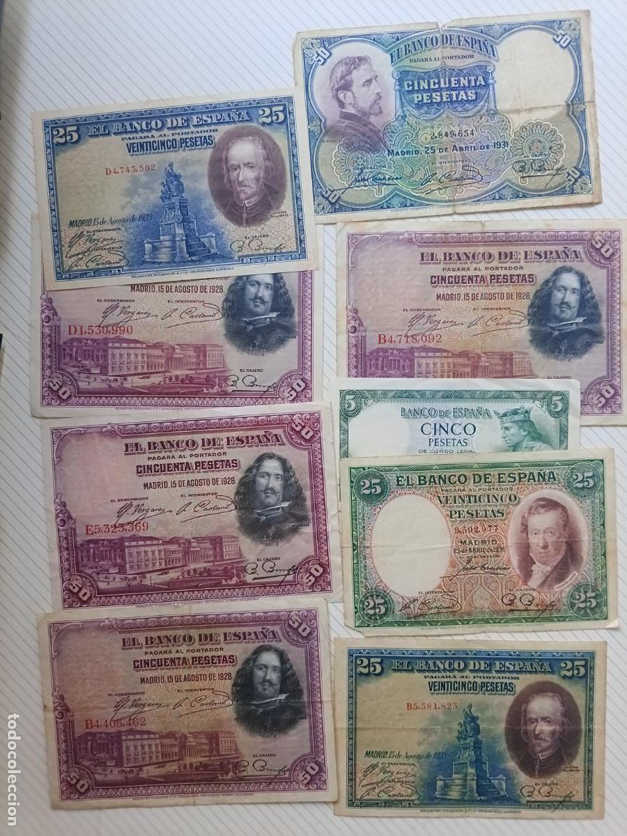 Billetes espa&ntilde;oles: 9 billetes espa&ntilde;oles antiguos