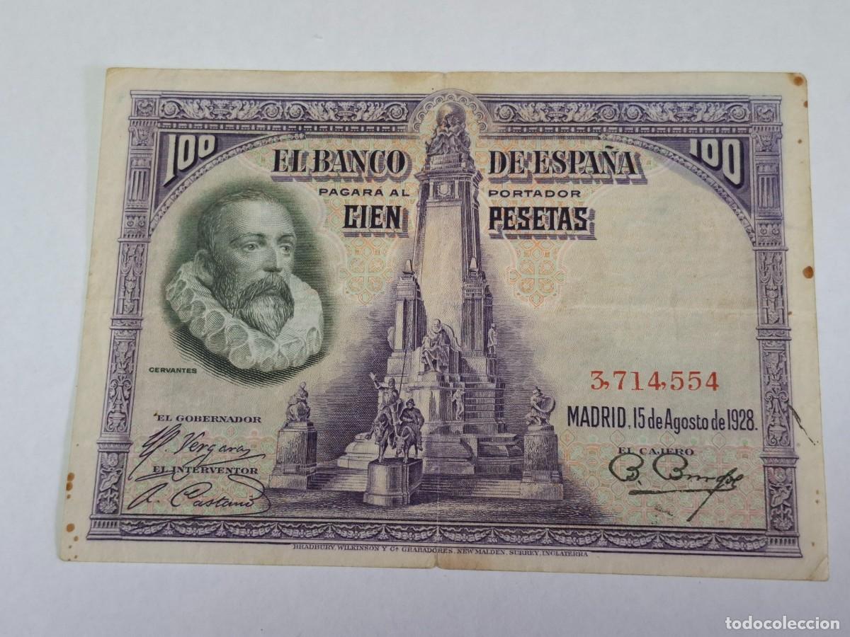 Spanish Banknotes: Billete de CIEN PESETAS del 15 de Agosto de 1928 BANCO DE ESPA&Ntilde;A sin serie en BC+