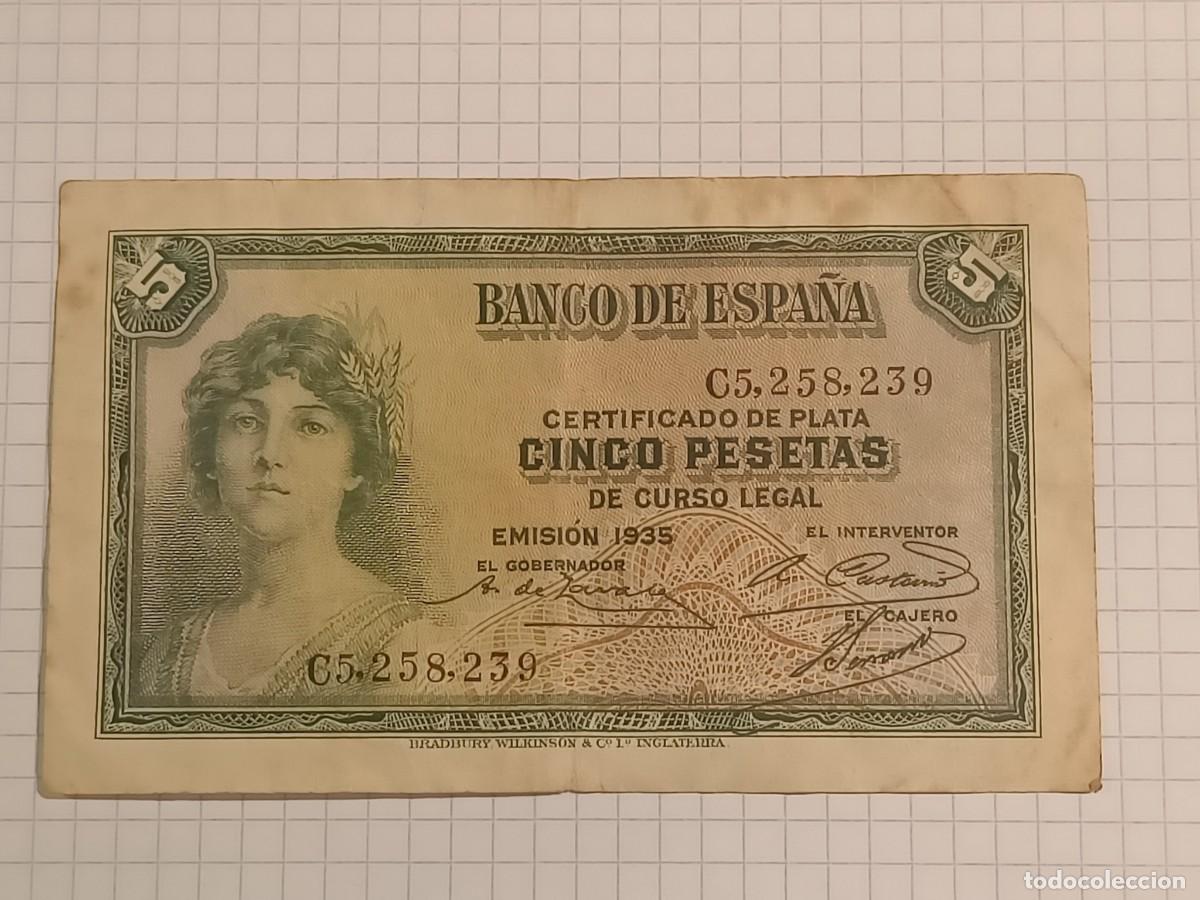 Billetes espa&ntilde;oles: Billete 5 pesetas. Emisi&oacute;n 1935 (certif. de Plata). Serie C5 II Rep&uacute;blica. Banco de Espa&ntilde;a