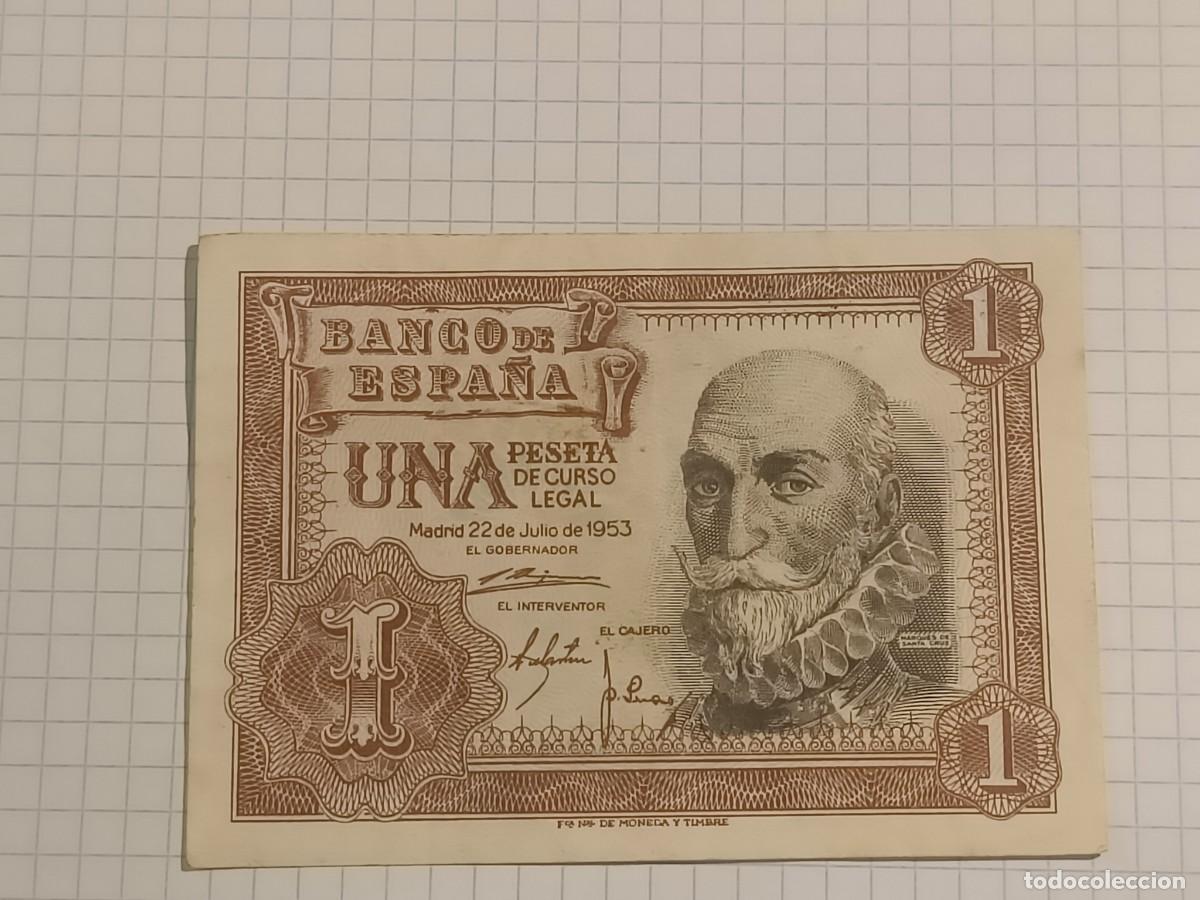 Billetes espa&ntilde;oles: Billete 1 peseta. Emisi&oacute;n 22. Julio. 1953. Serie H. Estado Espa&ntilde;ol. Banco de Espa&ntilde;a