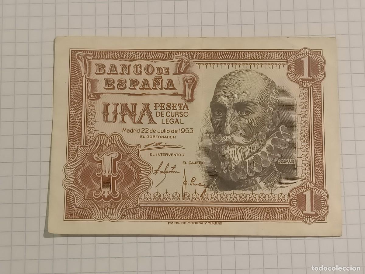 Billetes espa&ntilde;oles: Billete 1 peseta. Emisi&oacute;n 22. Julio. 1953. Serie 1D. Estado Espa&ntilde;ol. Banco de Espa&ntilde;a