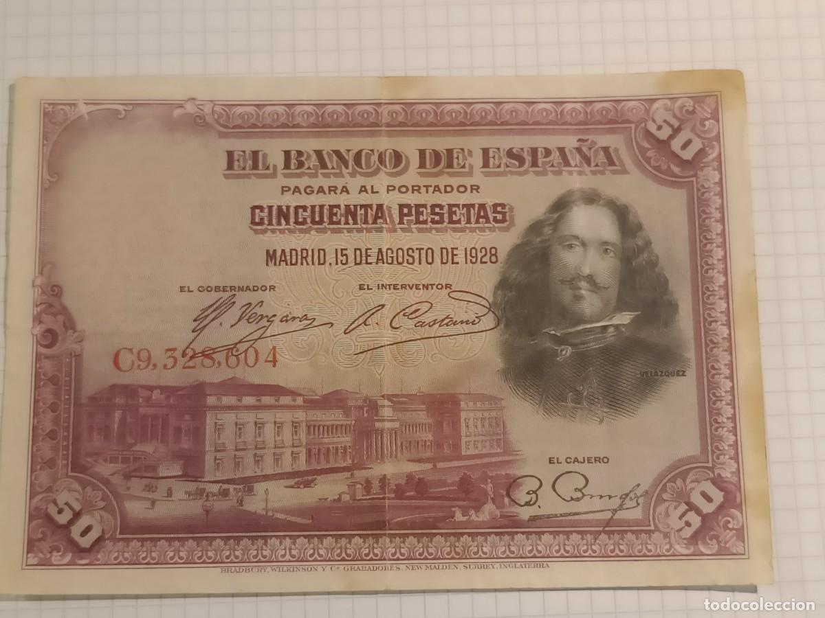 Billetes espa&ntilde;oles: Billete 50 pesetas. Emisi&oacute;n 15. Agosto. 1928. Banco de Espa&ntilde;a