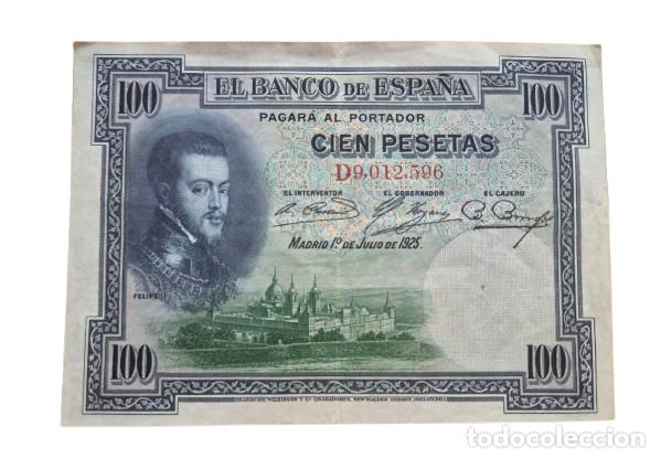 Billetes espa&ntilde;oles: Billete. Felipe II. 100 pesetas 1925. Serie D. MBC