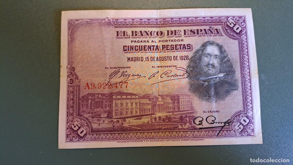 Billetes espa&ntilde;oles: BILLETE - CINCUENTA PESETAS - 50 PTAS - 1928 - BANCO DE ESPA&Ntilde;A - DIEGO VELAZQUEZ SERIE A